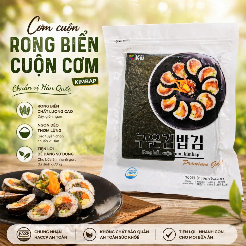 Rong biển cuộn cơm 100 lá Kwook Cao cấp – 250G