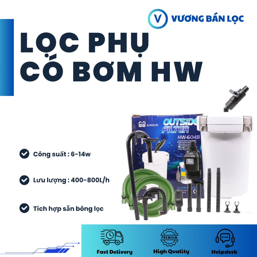 Máy lọc SunSun HW 602B/603B/604B - Có bơm - Vỏ đục - Lọc thùng ngoài làm sạch nước hồ cá cảnh thủy s