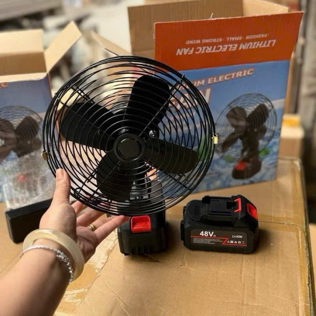 Quạt tích điện Chân Pin Phổ Thông,Quạt Pin 8 inch Sử Dụng Pin 10cell– 21V Xoay Được