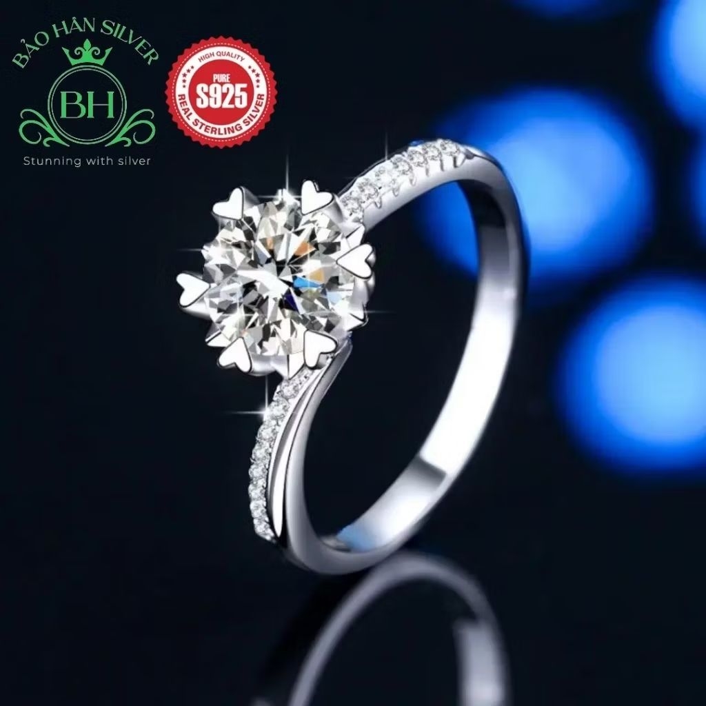 Moissanite 8ly 2 carat Nhẫn bạc nữ Moissanite nhẫn kim cương Moissanite bạc 925 nhẫn cầu hôn bạc nhẫ