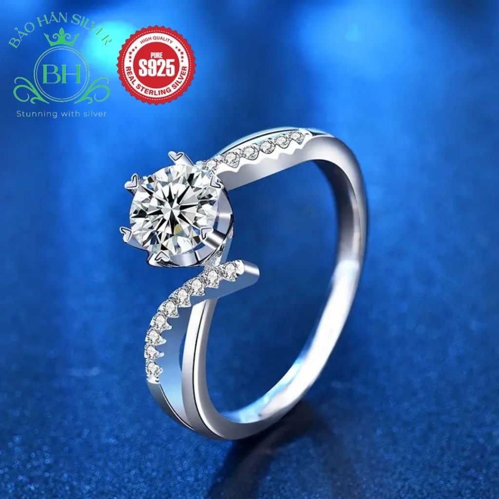 Moissanite 6.5ly 1 carat Nhẫn bạc nữ Moissanite nhẫn kim cương Moissanite bạc 925 nhẫn cầu hôn bạc n
