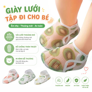 Giày Tập Đi Bé Sơ Sinh Vải Lưới Mềm Thoáng Khí, Chống Trượt, Họa Tiết Dễ Thương, Cho Bé 0-24 Tháng