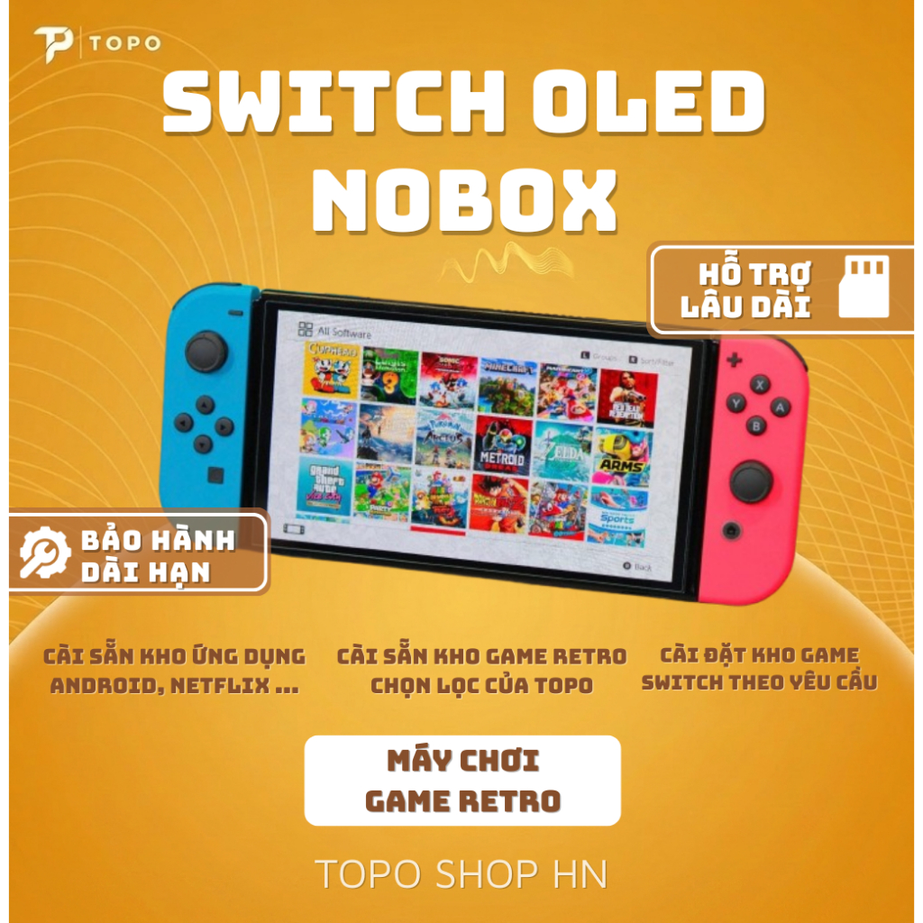 Switch Oled (Mod) Nobox kèm sạc Zin + đốc TV mini - cài sẵn game + App Android + Game Retro