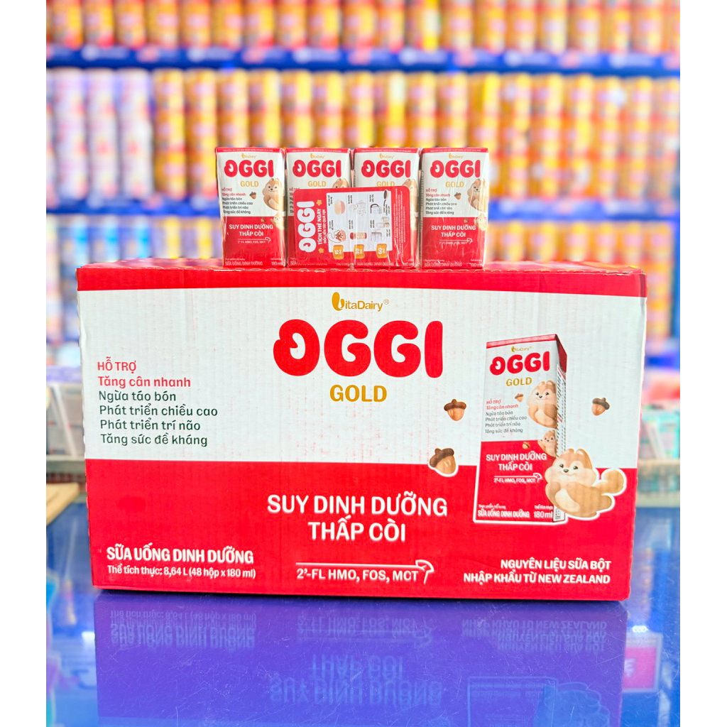 Thùng sữa bột pha sẵn Oggi Gold Đỏ 180ml (48 Hộp)
