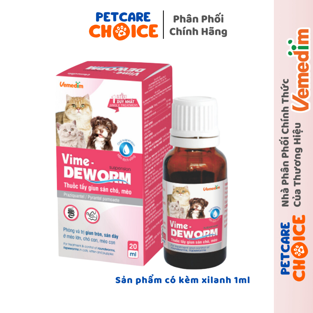 Vime Deworm Vemedim Siro Tẩy Giun Sán Cho Chó Mèo - Chai 20ml
