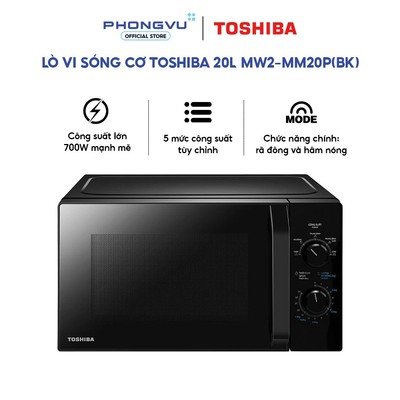 Lò vi sóng cơ Toshiba 20L MW2-MM20P(BK) - 700W - 5 mức công suất - Rã đông & Hâm nóng - Bảo hành 12 tháng