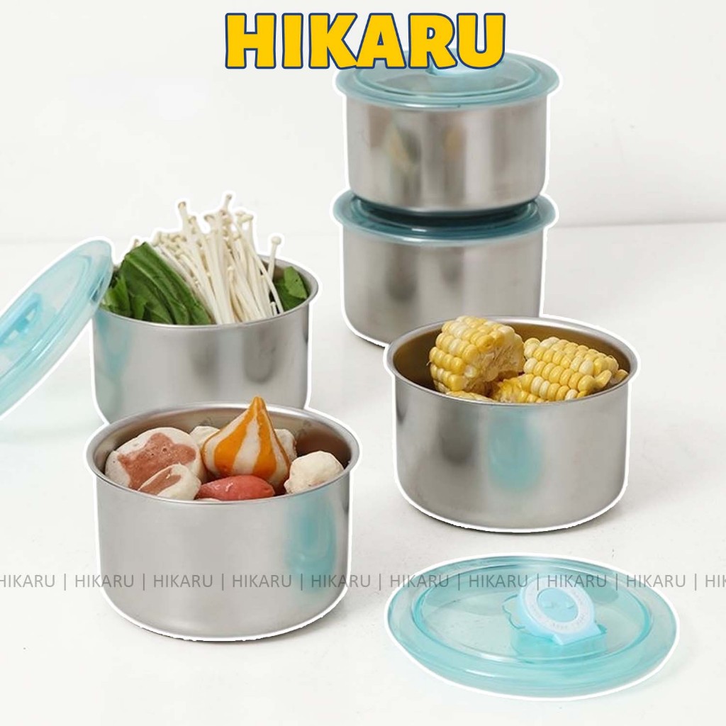 [Combo 5] Hộp Inox Lạnh 500ml Tròn (Chống Han Gỉ) Đựng Thức Ăn Bảo Quản Thực Phẩm HIKARU DT240304201