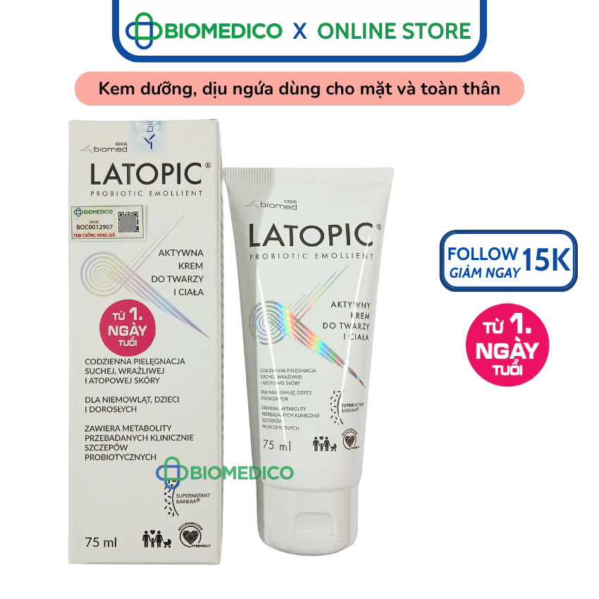 Kem dưỡng ẩm, dịu ngứa LATOPIC PROBIOTIC EMOLLIENT Active Face and Body Cream dành cho da dị ứng/kíc