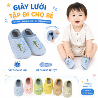Giày Lười Tập Đi Cho Bé Trai Gái Vải Thoáng Khí, Đế Silicon Chống Trượt, Hình In Dễ Thương  Dành Cho Bé Từ 9-18 Tháng