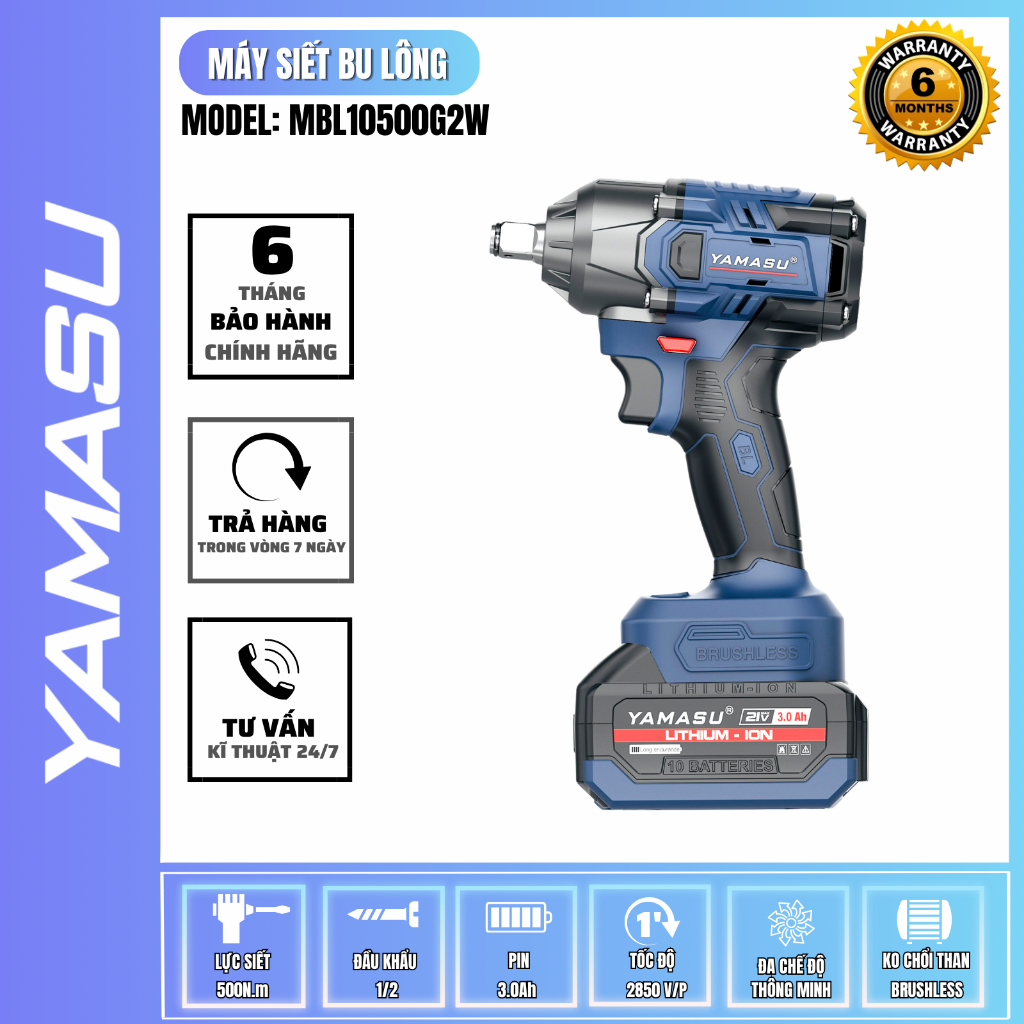 Máy Siết BuLong Pin Lực Siết 500Nm YAMASU MBL-10500G2W 2 Chế Độ Động Cơ Brushless Chính Hãng