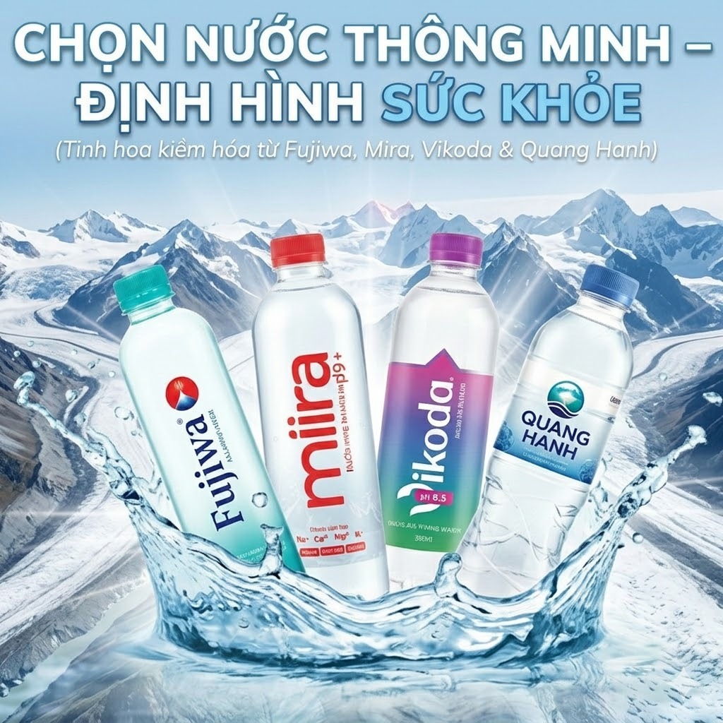 Combo Thùng Nước Ion Kiềm pH9+ & Nước Khoáng Thiên Nhiên - Fujiwa/Mira/Vikoda/Quang Hanh- Chính hãng