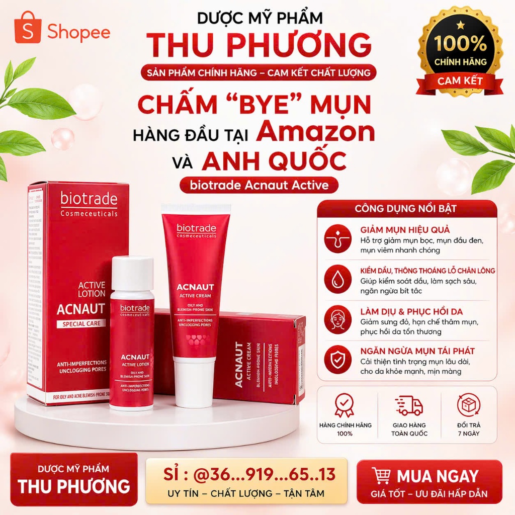 Kem chấm Mụn Biotrade Acnaut Active Cream giảm đỏ, mờ thâm Biotrade