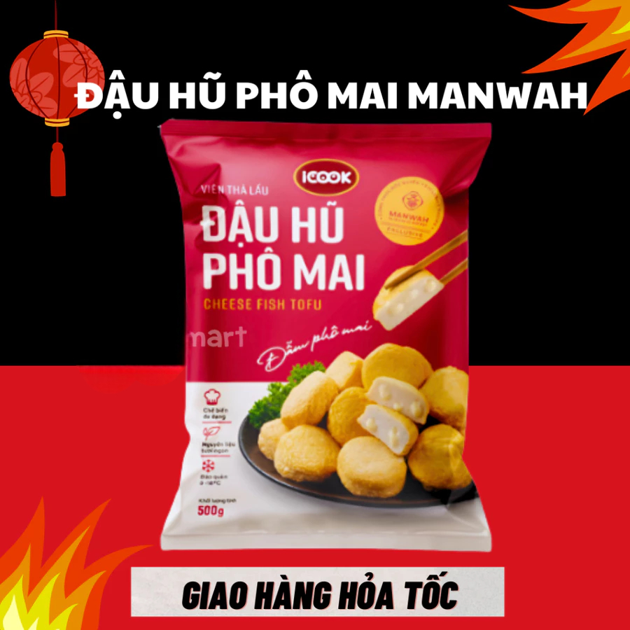 [Laifarm] COMBO 2 Gói Viên thả lẩu đậu hũ phô mai thả lẩu Manwah Icook 500g