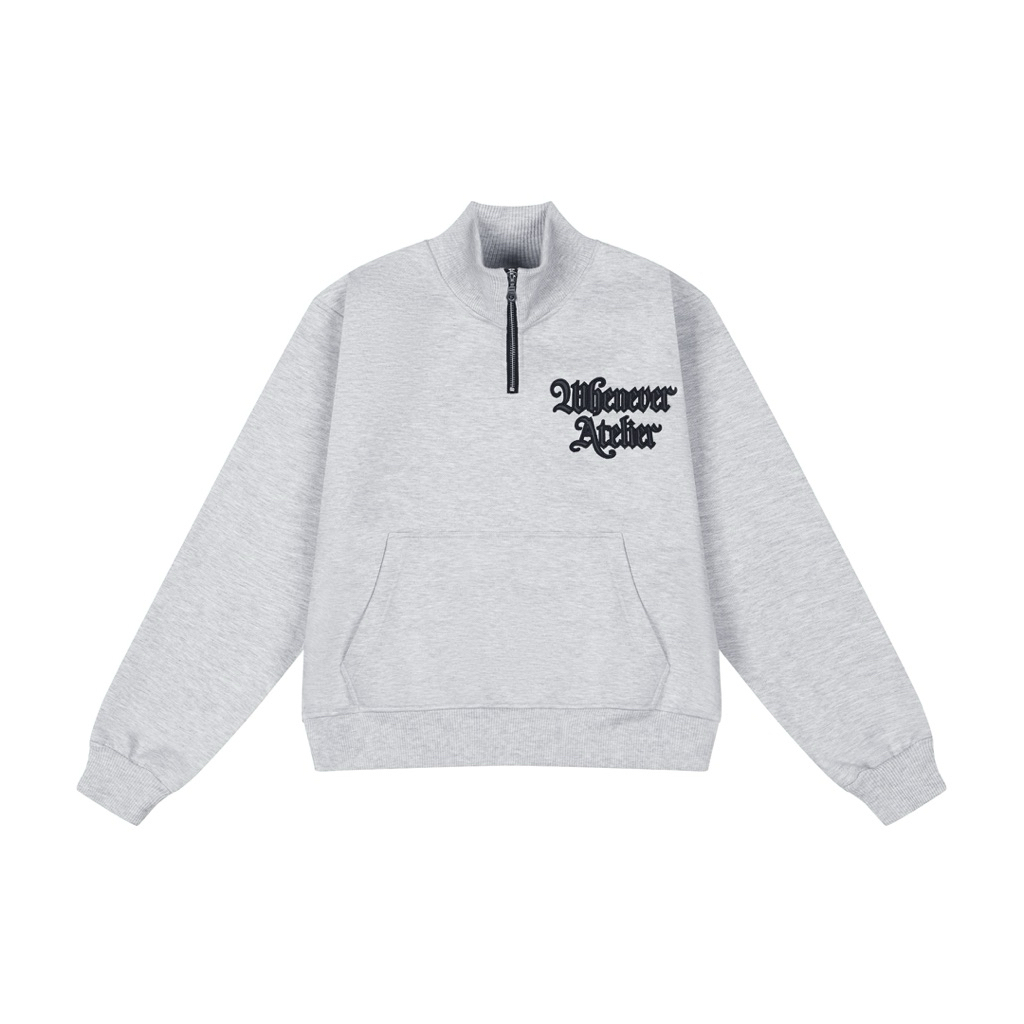 ÁO “WHENEVER” ÁO KHOÁC NỈ LOGO THÊU - LOGO HALF-ZIP SWEATSHIRT / PREMIUM GREY