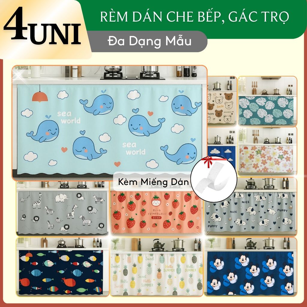 Rèm DÁN 1 Lớp Che Tủ Bếp Che Gác Trọ, Rèm Dán Không Khoan Đục, Dễ Tháo Lắp 4UNI
