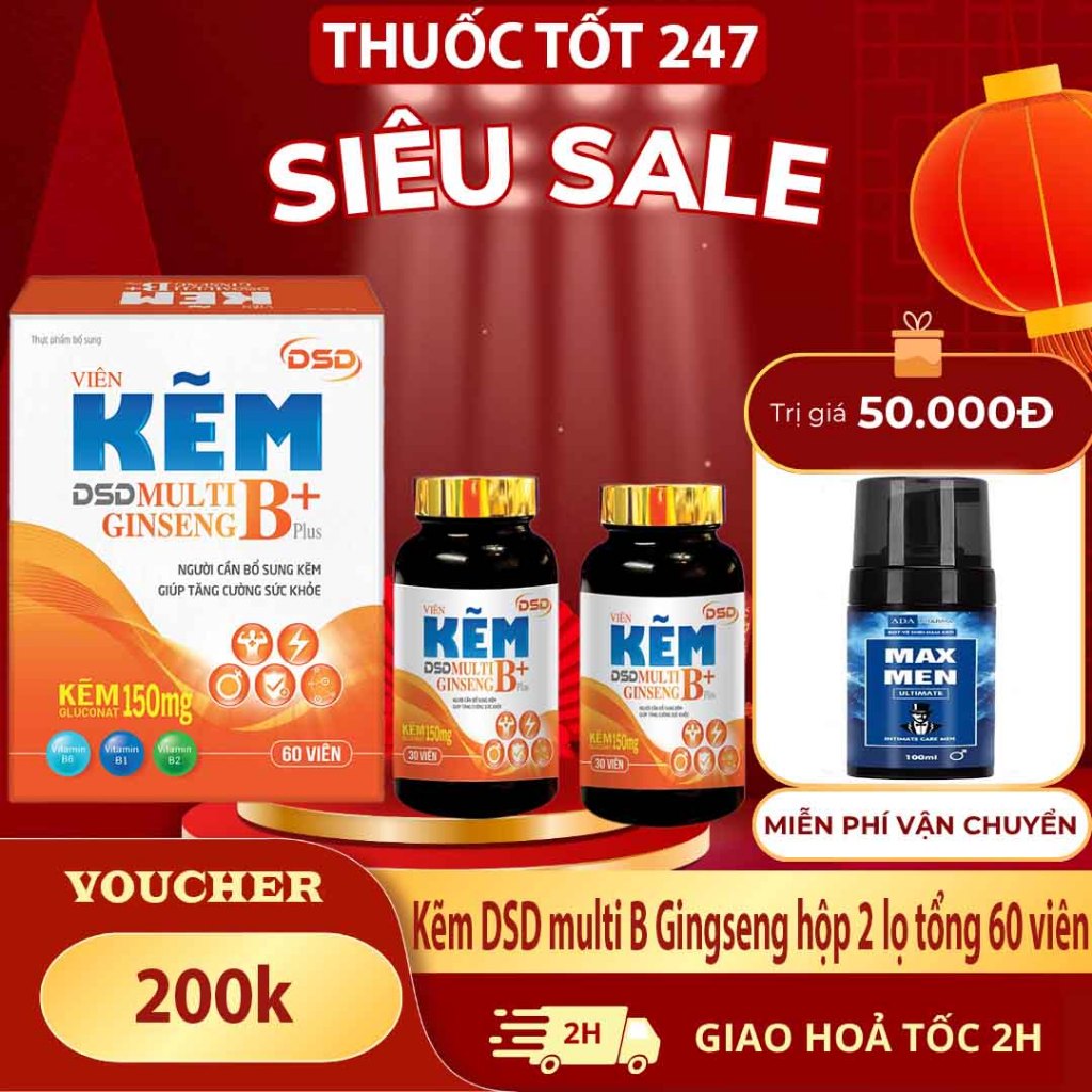✅[Chính Hãng] kẽm DSD multi B Gingseng hộp 2 lọ tổng 60 viên ( date mới) THUOCTOT247