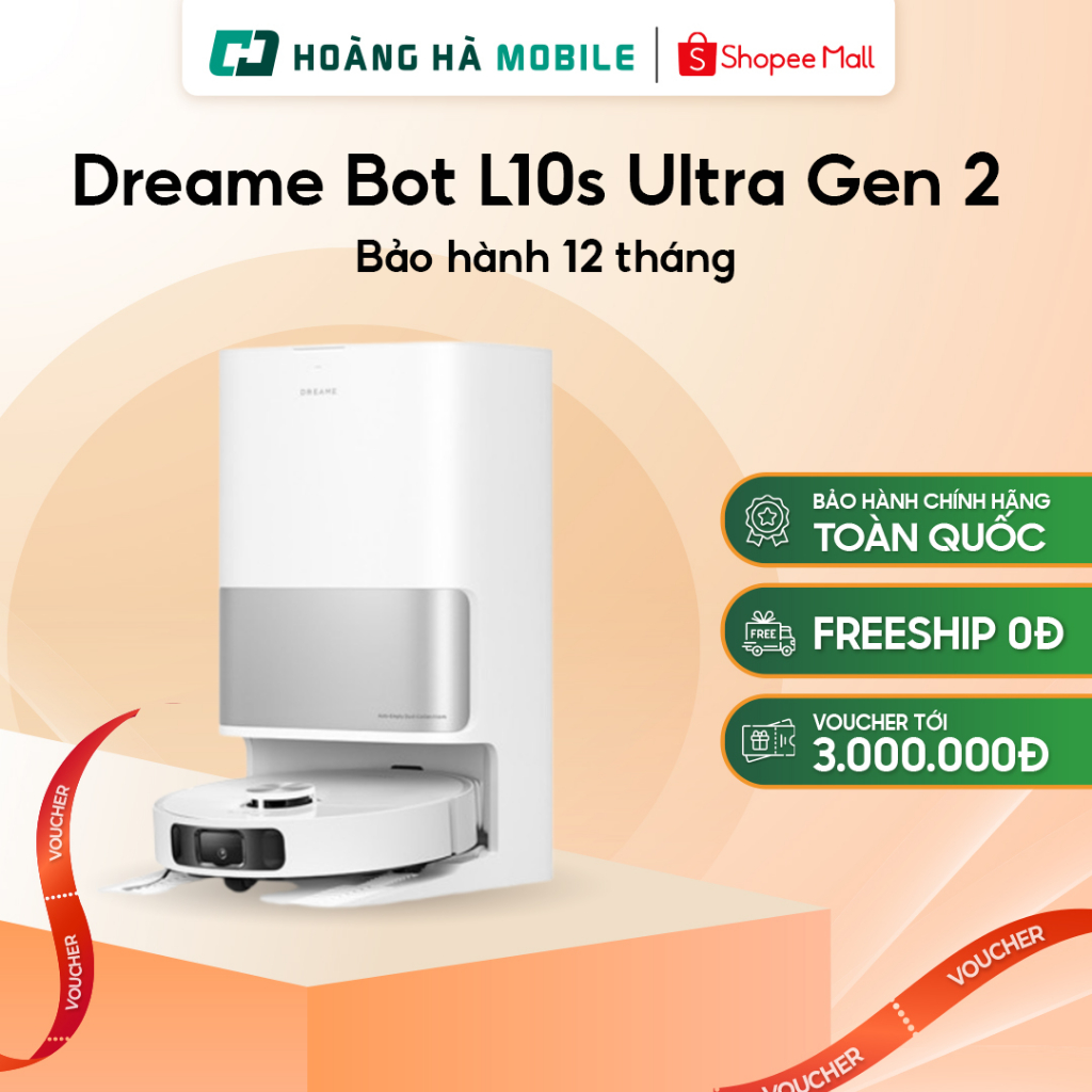 Robot lau sàn hút bụi tự làm sạch Dreame Bot L10s Ultra Gen 2 Lực hút 5300Pa/ Pin 5.200mAh - Chính h
