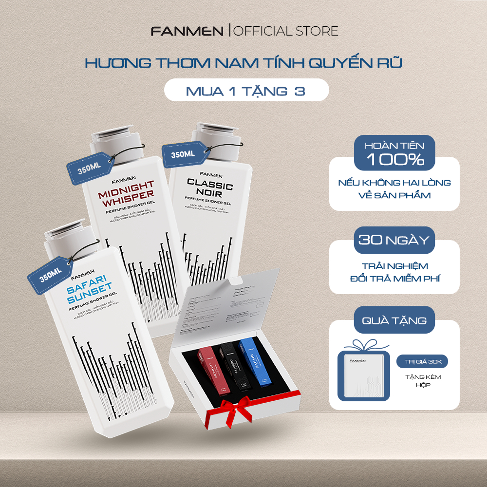 Combo 3 Sữa tắm hương nước hoa Fanmen làm sạch sâu 350ml - Tặng kèm bộ 3 nước hoa nam Fanmen hương t