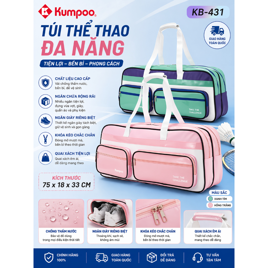 Túi Vợt Cầu Lông Kumpoo chính hãng KB - 431 Chính Hãng Túi Thể Thao Sport