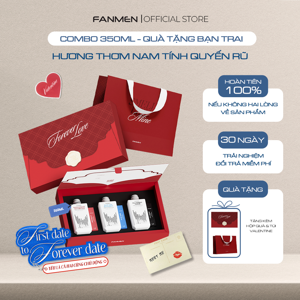 [Combo Quà Tặng Bạn Trai] Bộ 3 Sữa tắm hương nước hoa Fanmen làm sạch sâu 350ml & 3 nước hoa Fanmen 