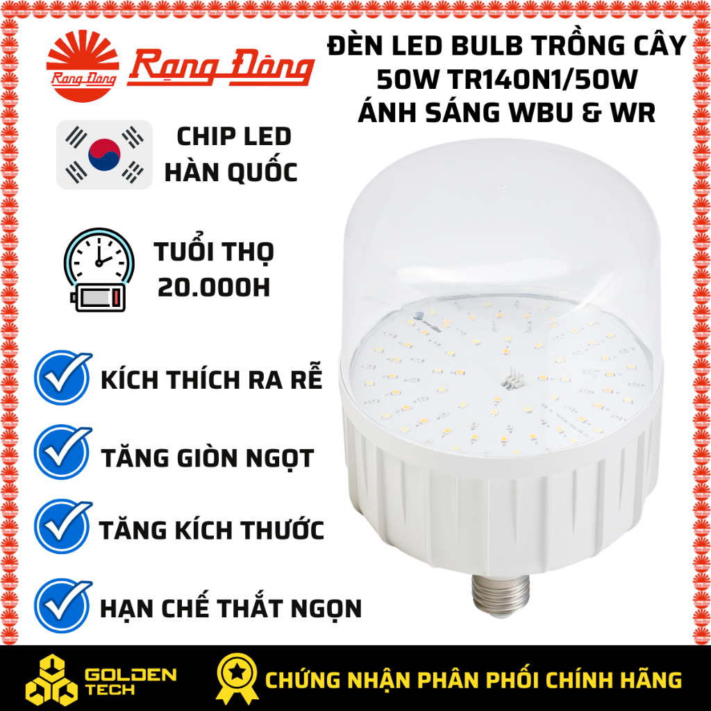 Đèn Led Bulb trụ trồng cây 50W Rạng Đông TR140N1/50W Ánh sáng WBU & WR