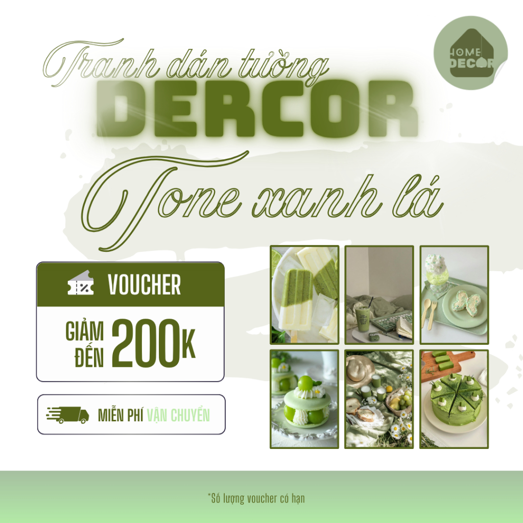 Tranh trang trí chủ đề ĐỒ ĂN dán tường Atwork Đèn Decor tone XANH LÁ hiện đại trang trí phòng