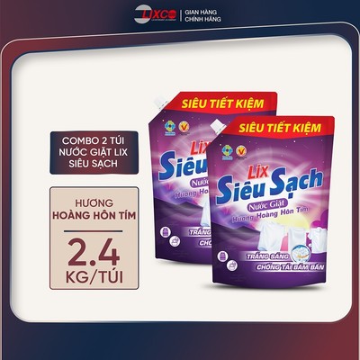 [SVIP] Combo 2 túi nước giặt Lix Siêu Sạch dung tích 2.4kg/túi các hương, Lixco Việt Nam