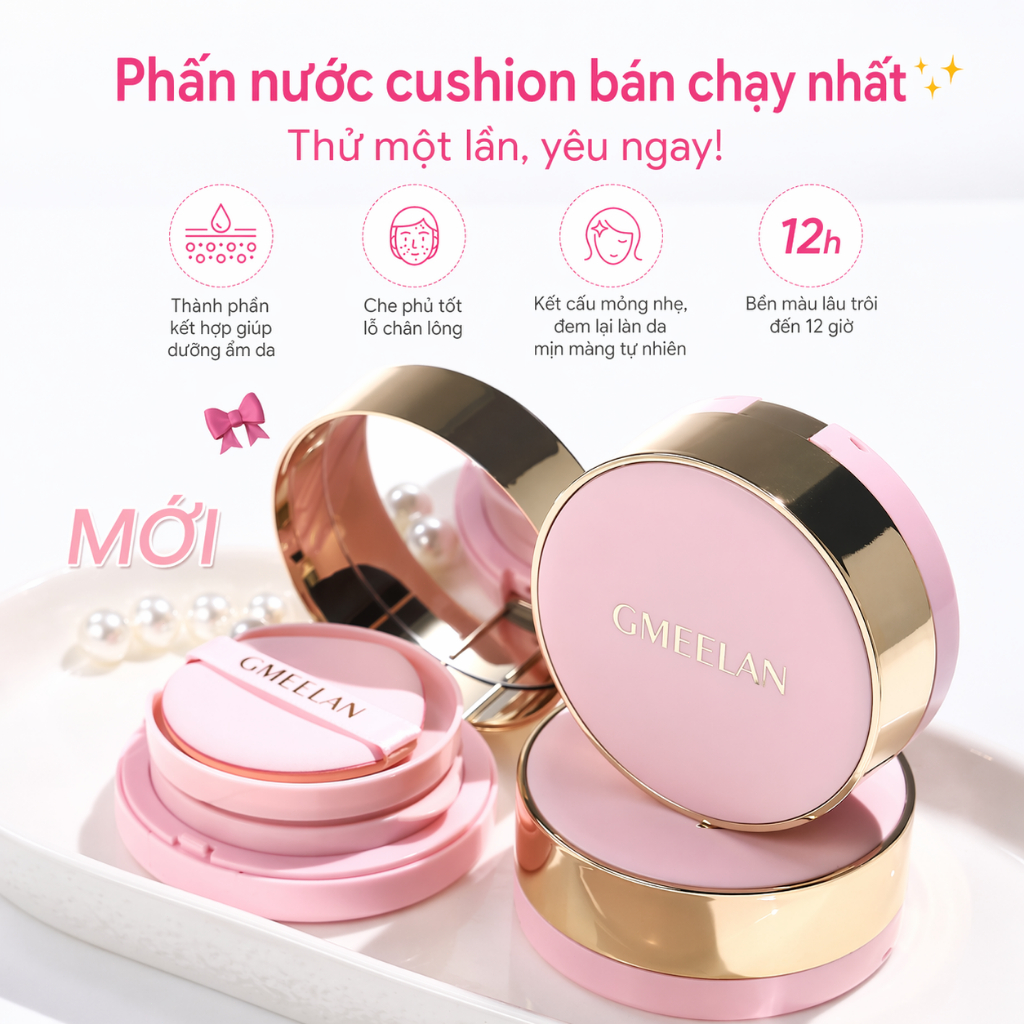 【Hàng mới】GMEELAN CUSHION BLACK TRUFFLE BHA HIGH COVER 2-IN-1 PINK CUSHION Che khuyết điểm cao,Lâu t