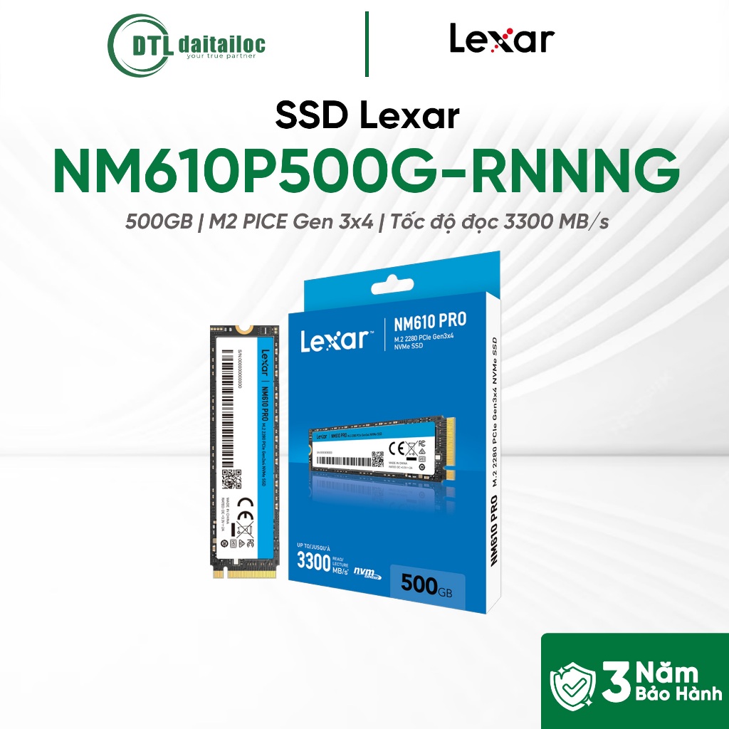 SSD Lexar NM610 Pro 500GB M2 PICE Gen 3x4 (NM610P500G-RNNNG) | Chính Hãng | Bảo Hành 36 Tháng