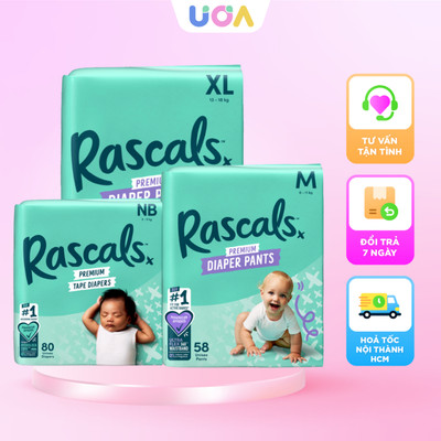 [TẶNG KHĂN ƯỚT] [ĐỦ DÒNG/ĐỦ SIZE] Bỉm tã dán/quần Rascals bỉm cao cấp chính hãng New Zealand cho bé