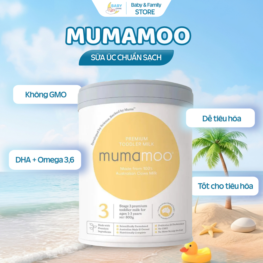 Sữa Mumamoo 800g Úc số 1 2 3 cho bé bổ sung lợi khuẩn BB536 GOS hỗ trợ tiêu hóa phát triển