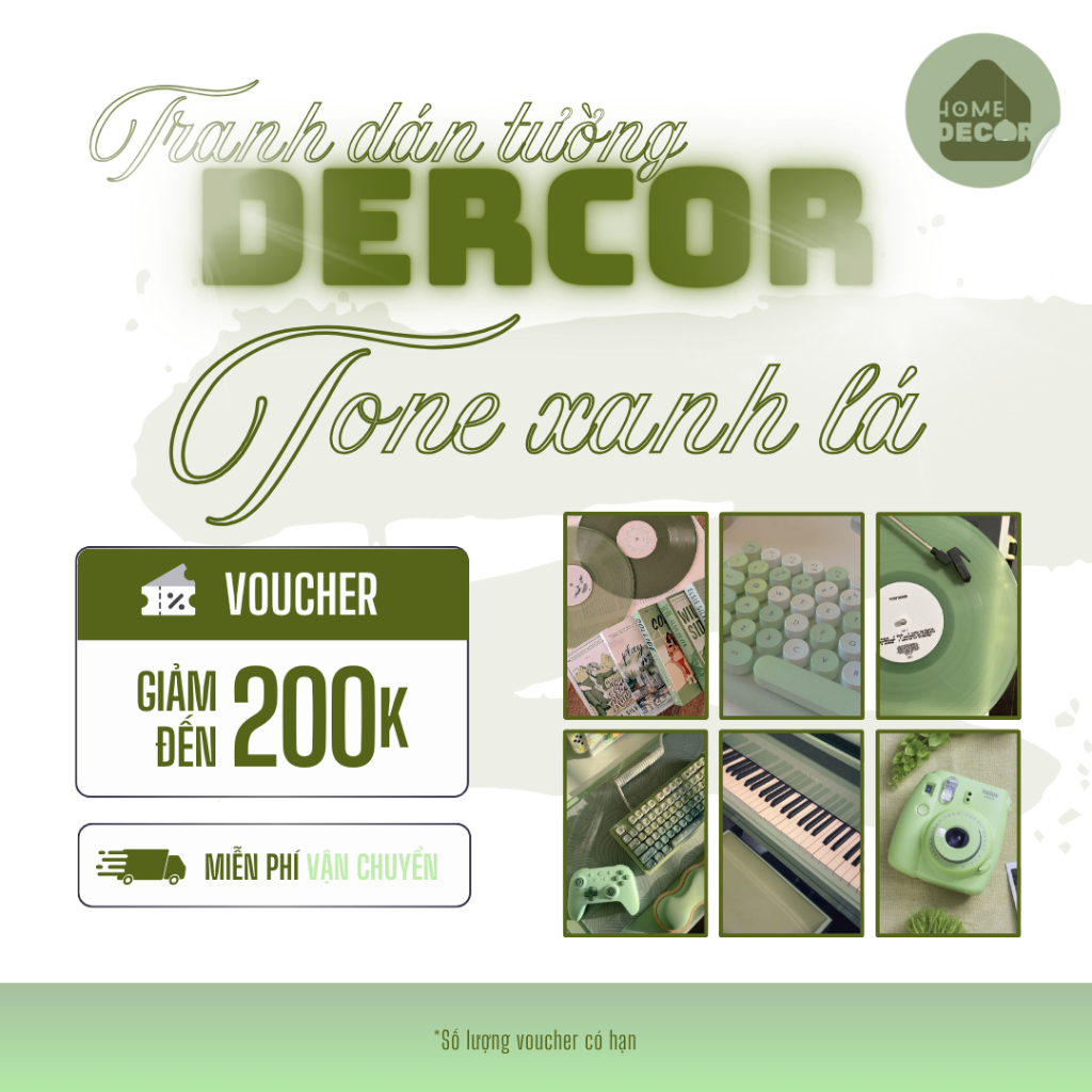Tranh trang trí chủ đề ĐỒ ĐIỆN TỬ dán tường Atwork Đèn Decor tone XANH LÁ hiện đại trang trí phòng