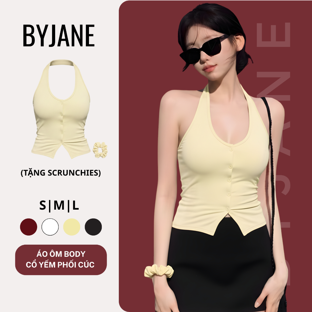 Áo Thun Nữ Ôm Body Cổ Yếm Phối Cúc BYJANE-165