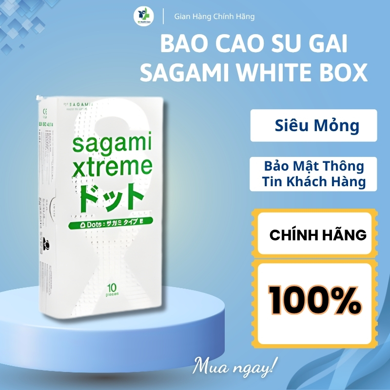 [HÀNG CHÍNH HÃNG] Bao Cao Su Gai Sagami White Box Nhật Bản Có Gai - Hộp 10 Bao