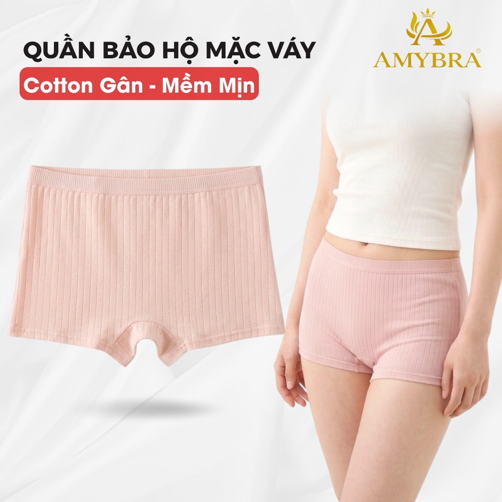 Quần lót nữ gân tăm co giãn thoáng khí, quần chíp mặc váy không lộ viền đáy may 2 lớp AMYBRA V4116