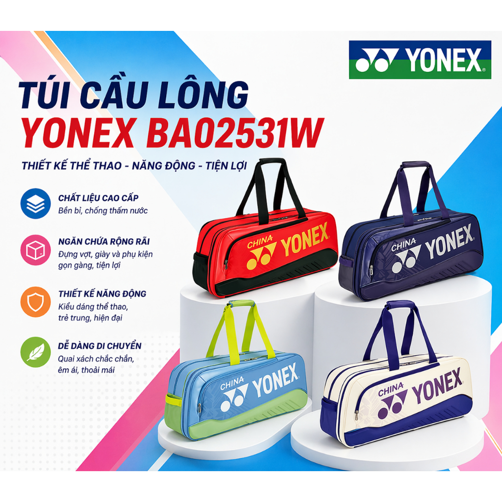 Túi cầu lông tuyển trung 2025 yonex BA02531WEX chất liệu da pu chống thấm nước Sport