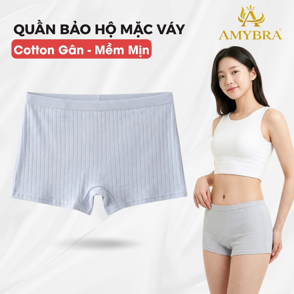 Quần Bảo Hộ Mặc Váy Cotton Gân Mịn Thoáng Khí, Quần Đùi Mặc Váy Cạp Vừa Đáy May AMYBRA V4116