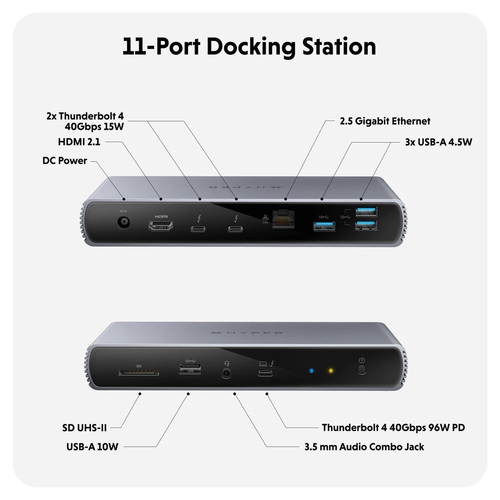DOCK HUB HYPERDRIVE THUNDERBOLT 4 STATION KÈM SẠC NGUỒN 135W + CÁP THUNDERBOLT 4 (2.3FT/0.7M) HDTB4D