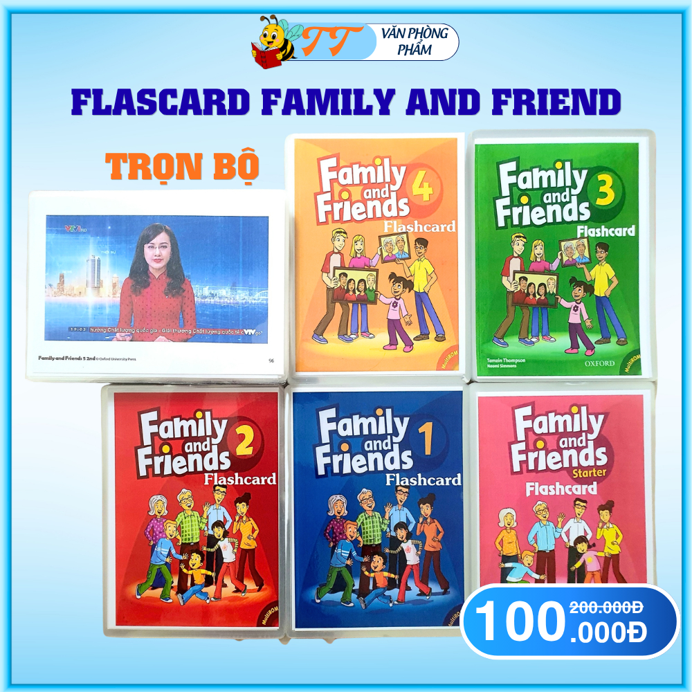 Flashcard Family and friends (Starter, Starter Phonics, 1,2,3,4,5) In 2 mặt khổ A5