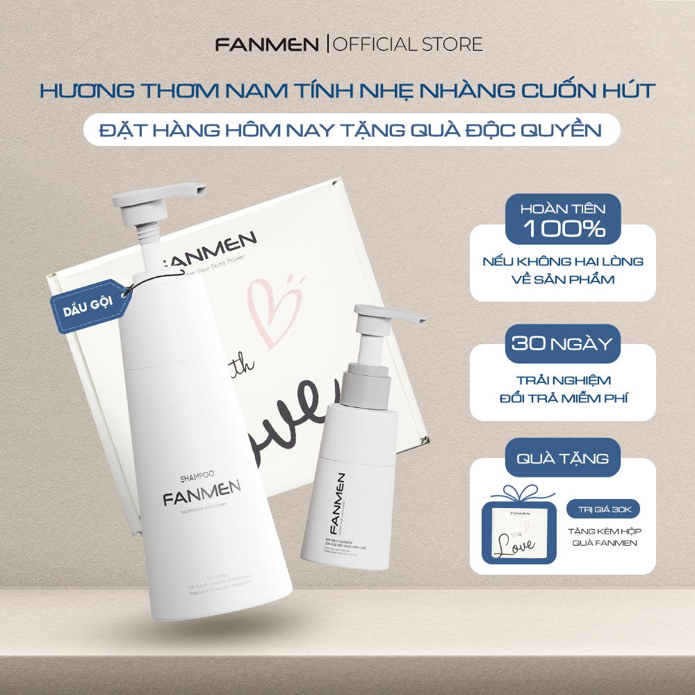 [Combo Sạch Sẽ] Dầu gội sạch gàu dưỡng tóc cho nam Fanmen 350ml và Sữa rửa mặt muối biển chết sạch s