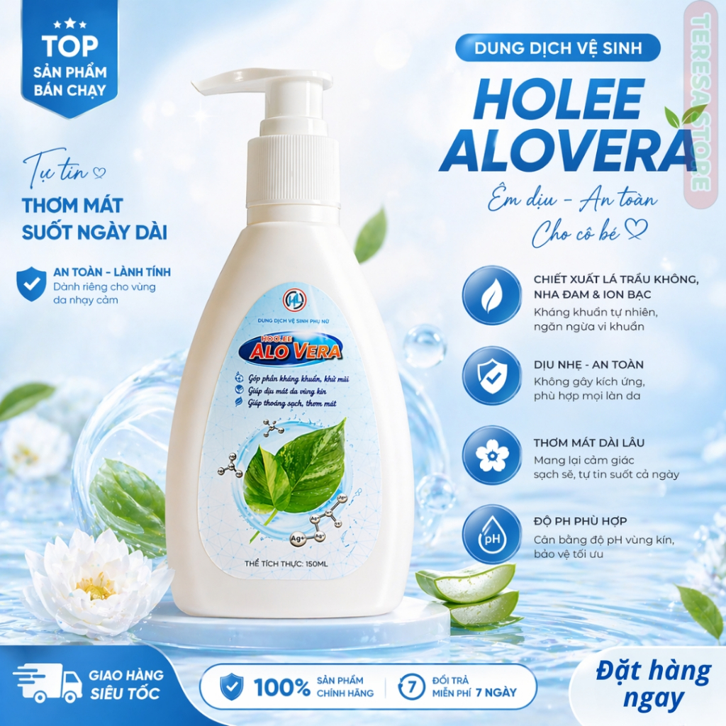Dung Dịch Vệ Sinh Phụ Nữ AloVera 150ml Hỗ Trợ Ngừa Viêm Nhiễm, Làm Sạch, Dưỡng Ẩm, Giảm Ngứa