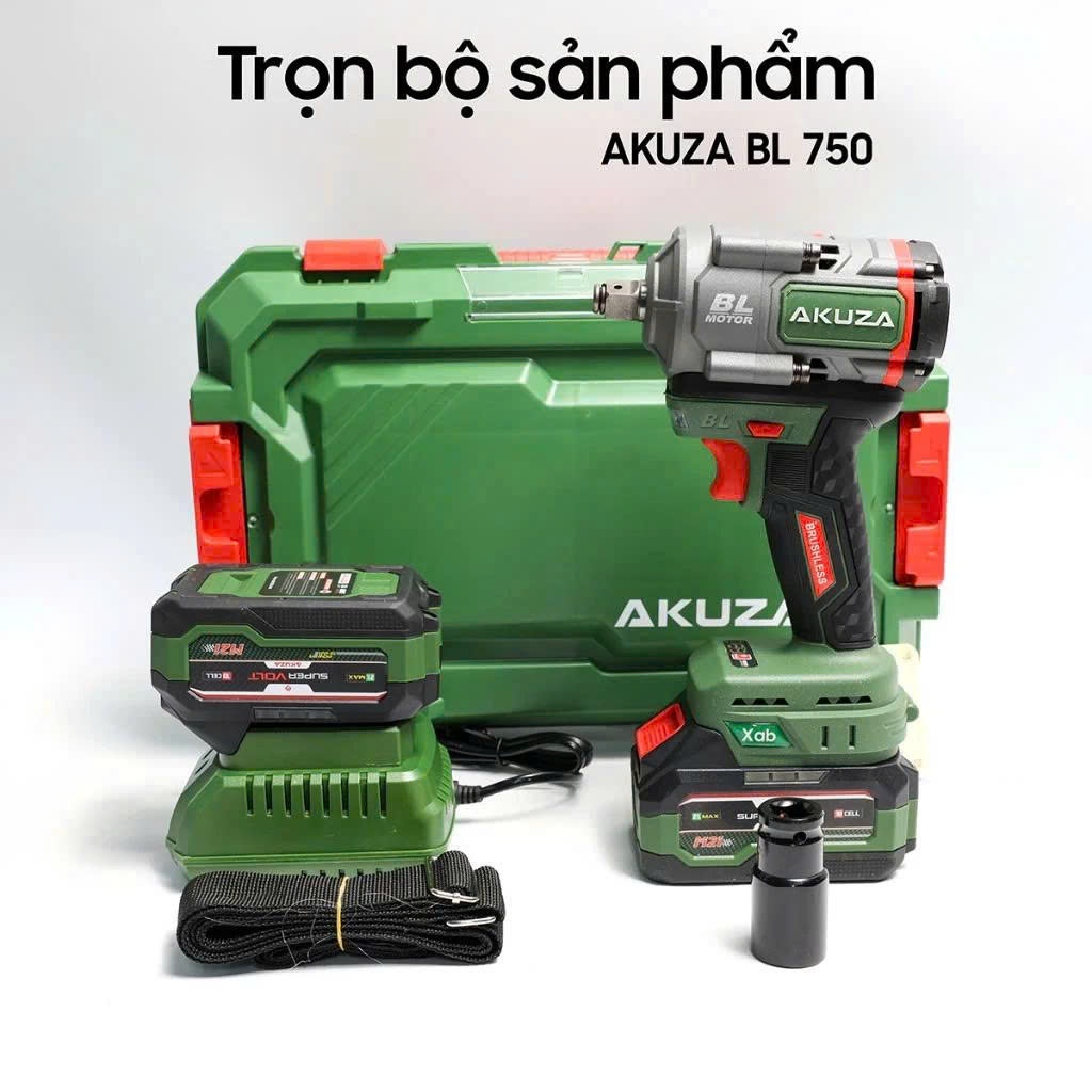 Bulong AKUZA B750. Máy siết bulong AKUZA 750Nm,thân kim loại, KHÔNG CHỔI THAN CAO CẤP