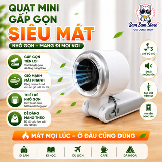 Quạt mini cầm tay Làm Mát Di Động 3600mAh 5 Tốc Độ 180° ,  Quạt Gấp Gọn Mini Turbo Cầm Tay Dành Cho Du Lịch / Văn Phòng