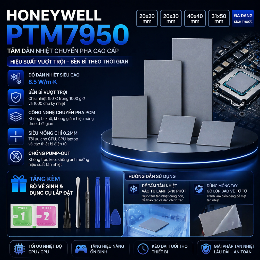 [HỎA TỐC]Honeywell PTM7950 Thermal Pad – Tấm dán tản nhiệt CPU GPU Laptop, độ dẫn nhiệt 8.5 W/mK