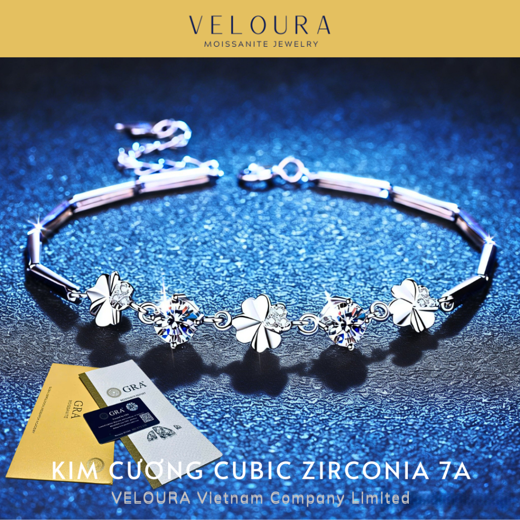 Vòng Tay Bạc Nữ Cao Cấp Cỏ 4 Lá - Cubic Zirconia 7A Tỏa Sáng Sang Trọng VELOURA | VJVT011