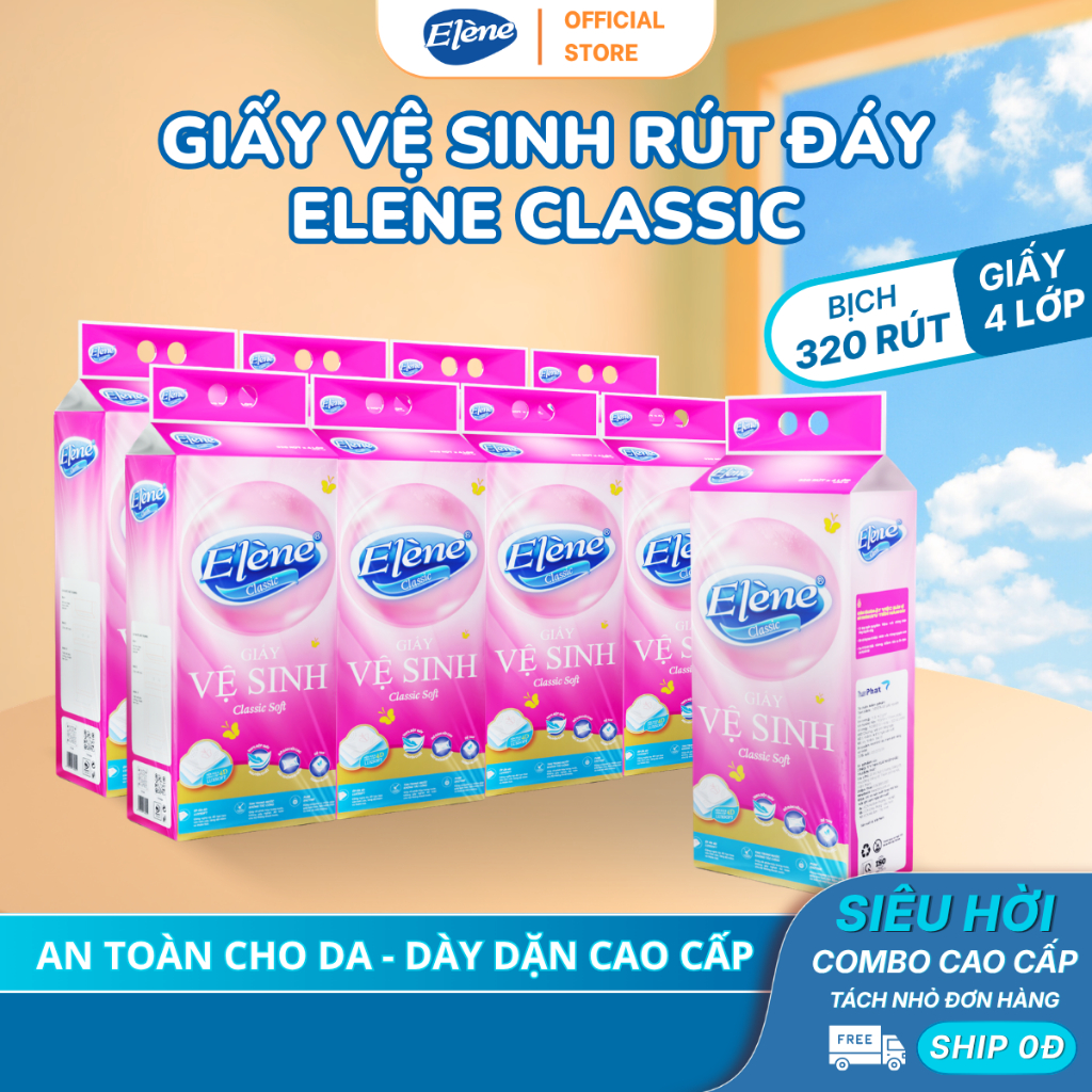 Giấy Vệ Sinh Rút Đáy Elene Hồng 320 Lần Rút 4 Lớp Mềm Mịn, Tiện Lợi, An Toàn