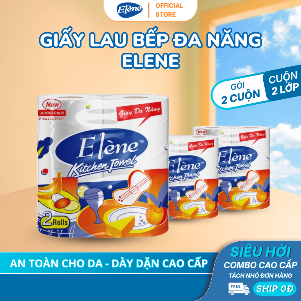Giấy Lau Bếp Thấm Dầu Đa Năng Elene Tiện Lợi, Đa Năng, Tiết Kiệm - Túi 2 cuộn, 2 lớp, dài 30M
