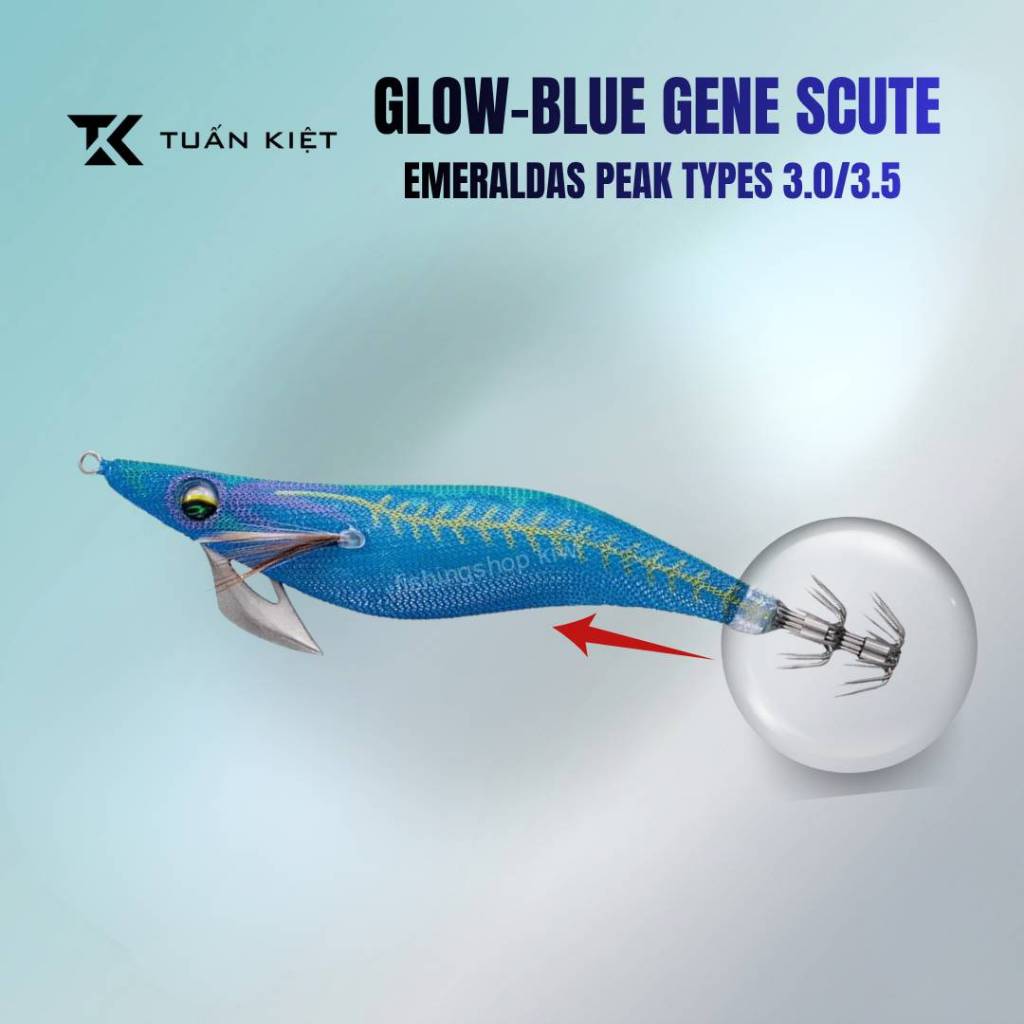 Lưỡi câu cá Emeraldas Peak Types RV 3.0/3.5 Glow-blue Gene Scute