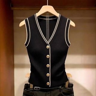 Cardigan len nữ big size 2026 – áo khoác dệt kim cổ V viền phối màu, đơn giản cao cấp
