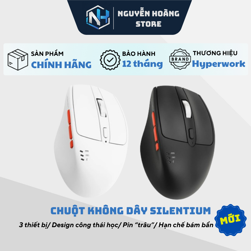 Chuột không dây Hyperwork Silentium MS01 Black/ White - Hàng chính hãng